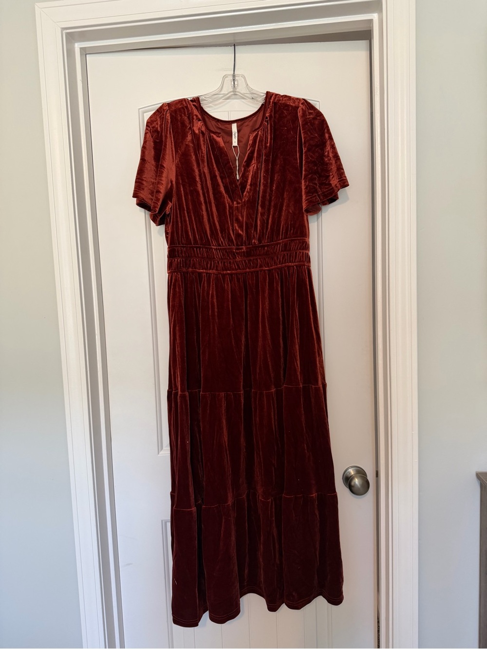 Fall Velvet Madi Dress - Burgundy/Burnt Orange